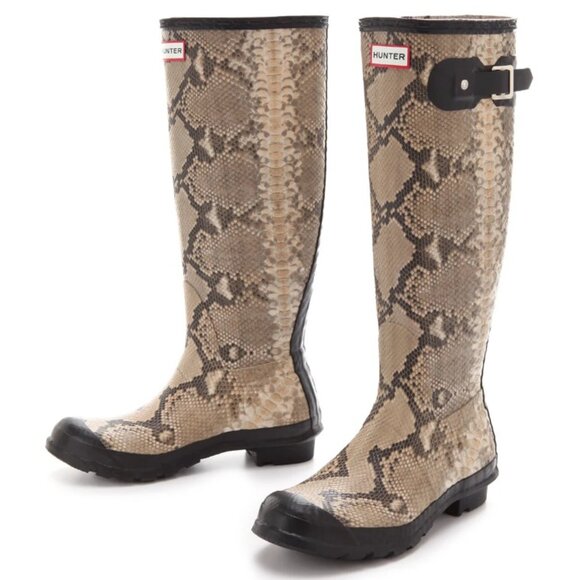 HUNTER Python Snake Print Knee-Length Rain Boots, Size US 7 - Picture 1 of 8